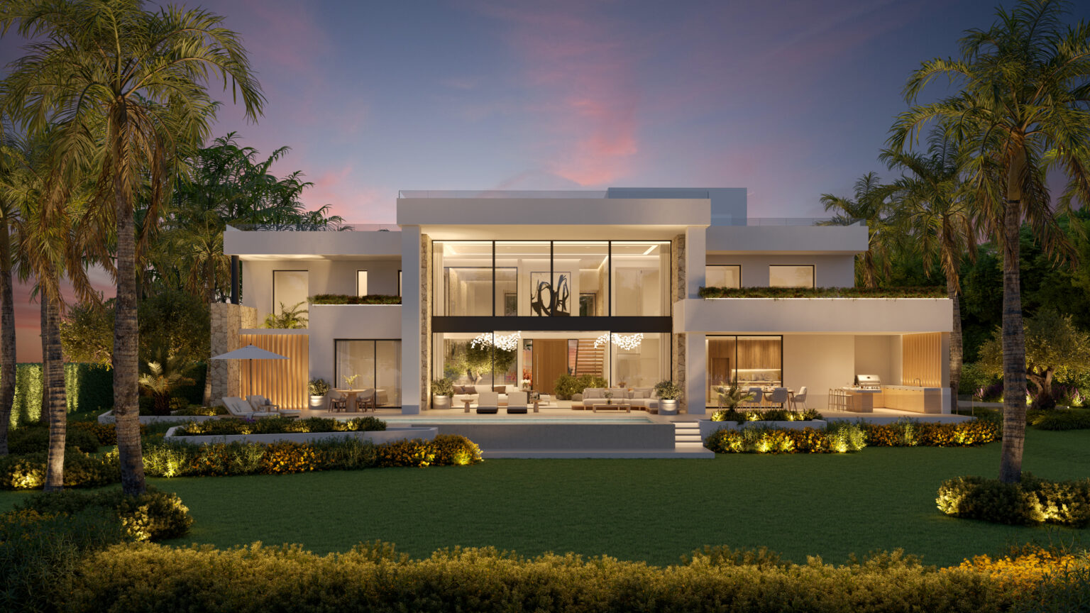Villa Fort Myers — render nocturno